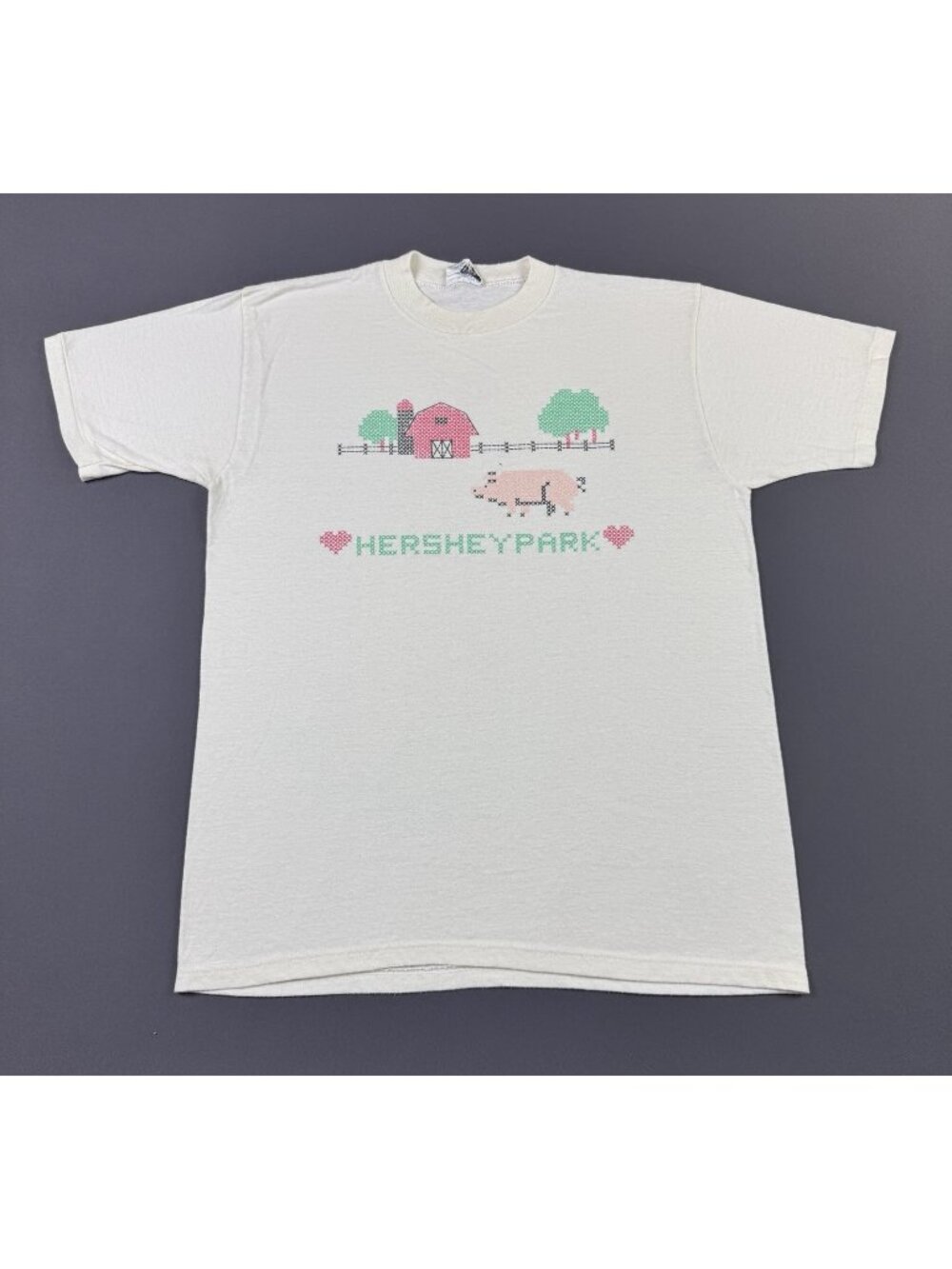 Rare Vintage 90s Hershey Park Cross Stitch Art Animal Farm Large White T Promo